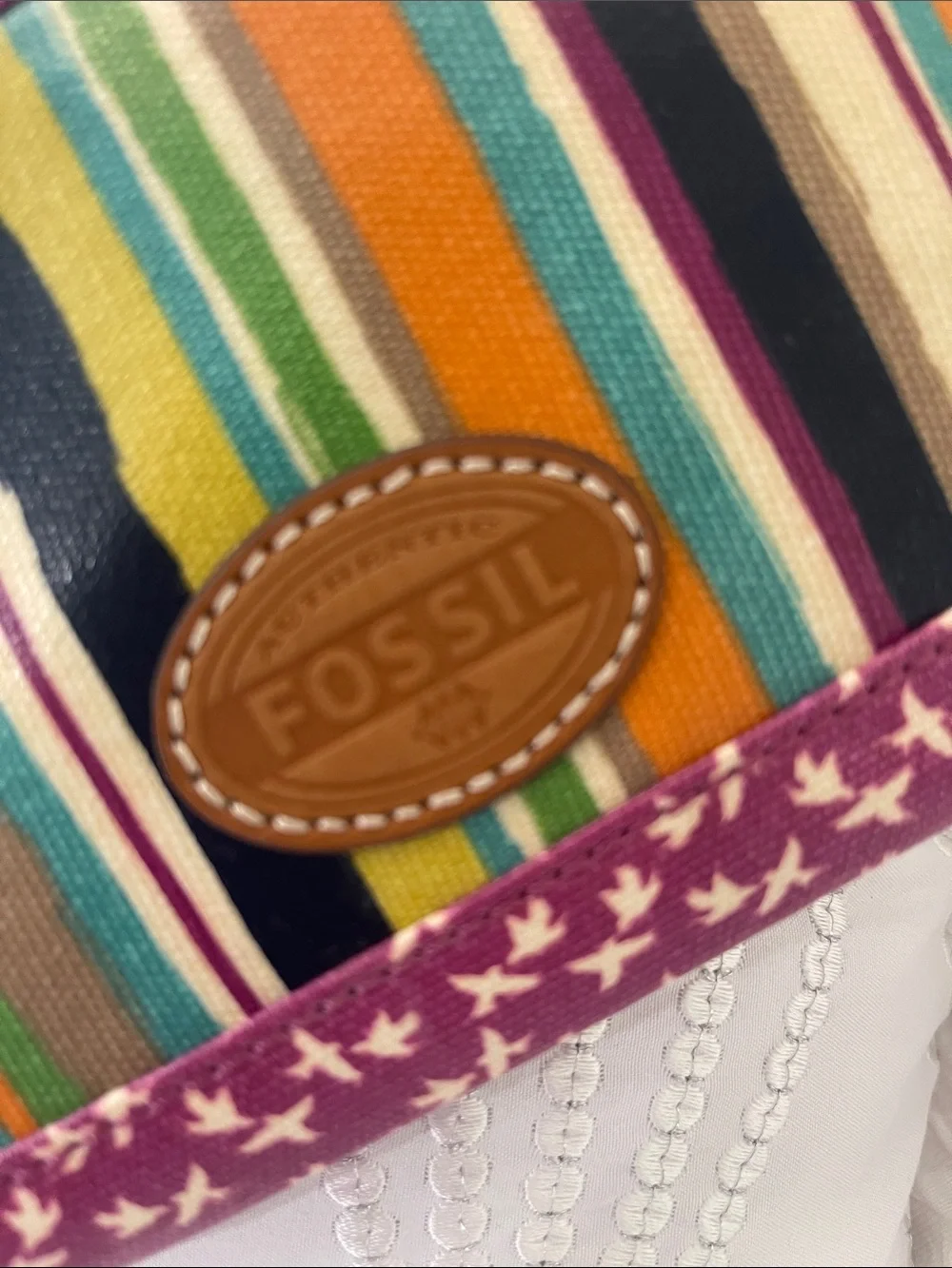Fossil Multicolor Striped Wristlet with Purple Trim
